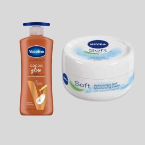 Vaseline Cocoa Glow Lotion 400 ml & Nivea Soft Cream 200 ml Combo