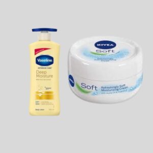 Vaseline Lotion Deep Moisture 400 ml & Nivea Soft Cream 200 ml Combo