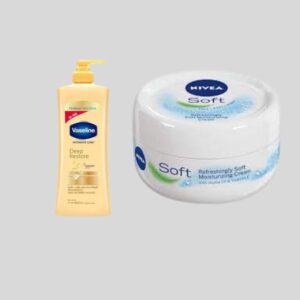 Vaseline Lotion Deep Restore 400 ml & Nivea Soft Cream 200 ml Combo