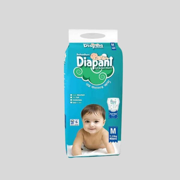 Bashundhara Pant Diaper M Size 7-12 kg 40 Pcs Pack